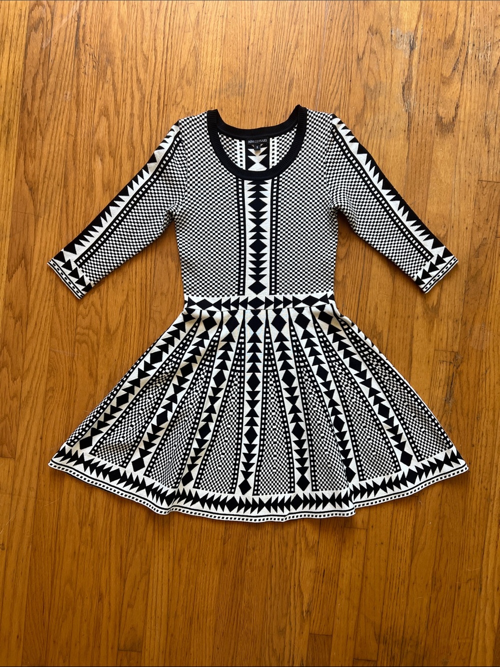Nina Leonard Black & White Geometric Fit-and-Flare Dress